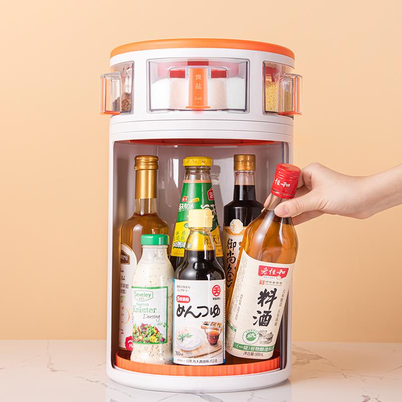 19EK rotating condiment storage rack household countertop kitchen supplies seasoning bottle storage cabinet condiment rack collection
