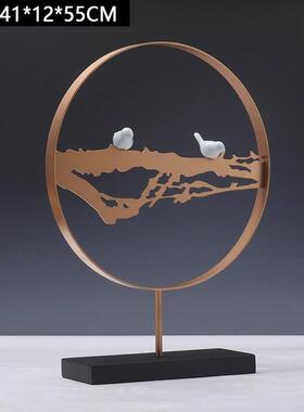 饰新中式禅意客厅玄关TGL博古架创意家居软装摆件鸟板样间铁艺小