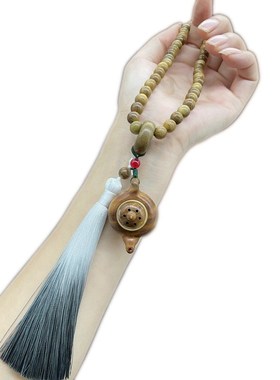 檀木手串手持把把壶佛珠文玩钥匙扣汽车摆件迷你香丸随身携带木质