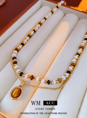 真金电镀椭圆虎眼石金属项链气质百搭锁骨链时尚复古项饰厂家