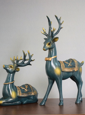 欧式复古招财麋鹿摆件 创意乔迁房间酒柜客厅家居装饰品结婚礼物
