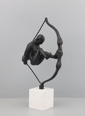 新中式创意抽象黑色人物雕塑摆件书房茶几样板房客厅家居装饰品