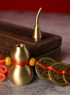 加厚五帝钱门对门真纯铜开口葫芦六帝铜钱五黄二黑中国结古币挂件