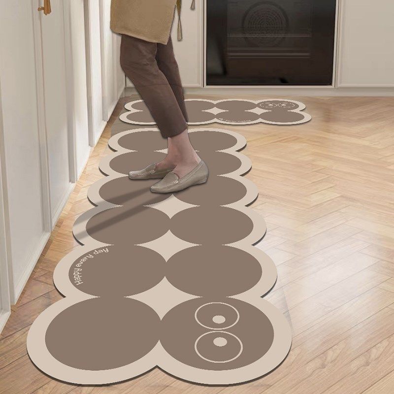 French kitchen floor mats, water-absorbent, non-slip diatom mud floor mats, wipeable, wash-free carpets, oil-proof strips, L-shaped cream style