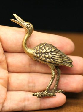 纯铜实心黄铜仙鹤线香香插迷你丹顶鹤铜器小动物茶宠玩桌面小摆件
