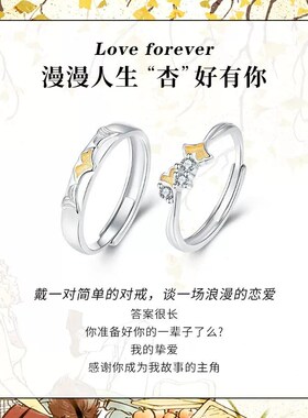三生有杏纯银情侣对戒小众设计古代定情信物戒指一对礼物送男女友