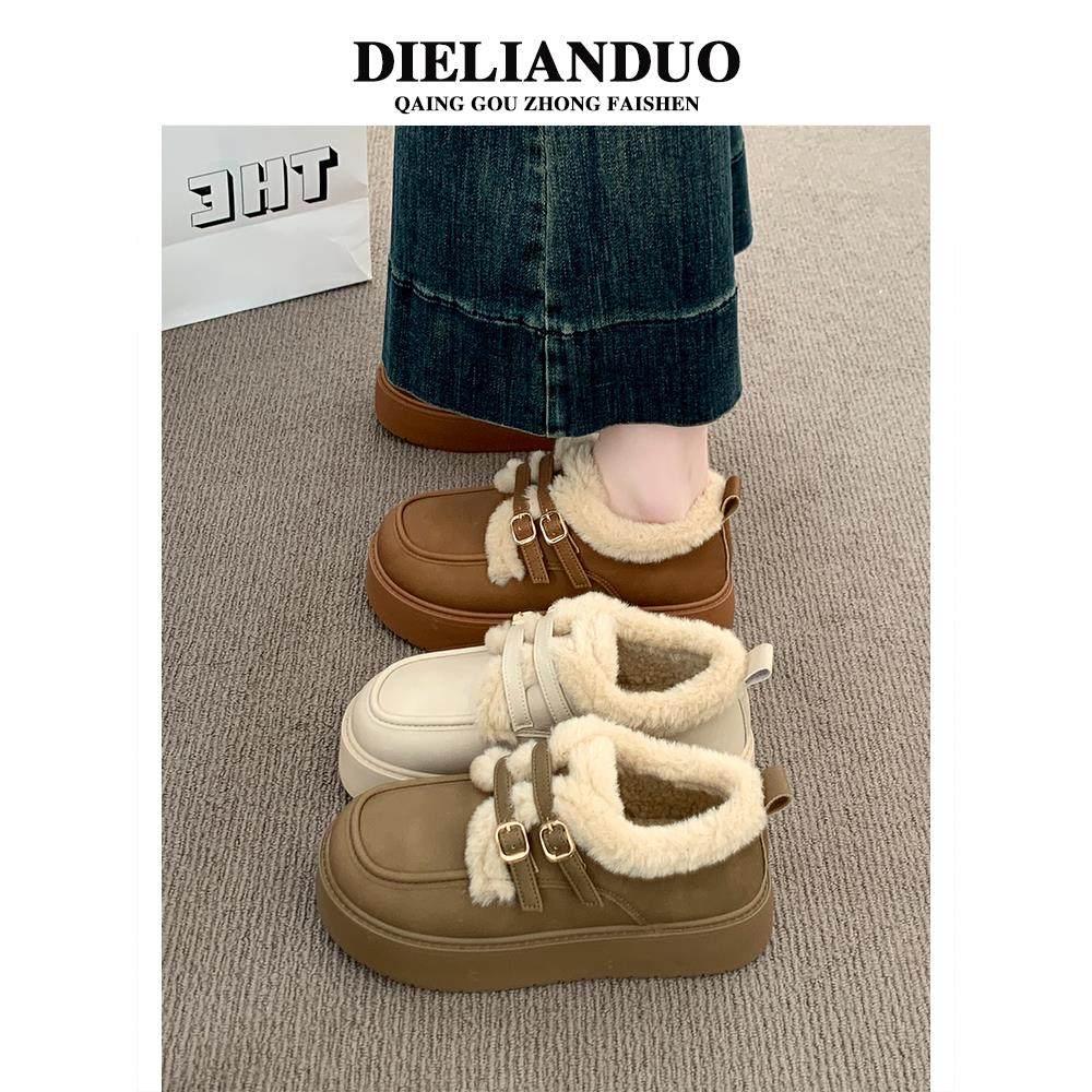厚底加绒豆豆勃肯鞋女2025新款秋冬季乐福小皮鞋棉鞋子毛毛雪地靴,淘宝优惠券,粉丝福利购,淘宝优惠卷