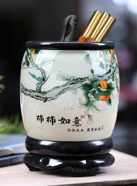 柿柿如意旋转笔筒办公室桌面学生轻奢高级感创意摆件毕业礼物定制