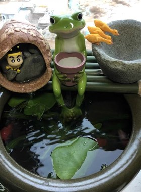 青蛙摆件 青蛙多肉花盆树脂 水池石槽田园风 创意装饰家居摆件