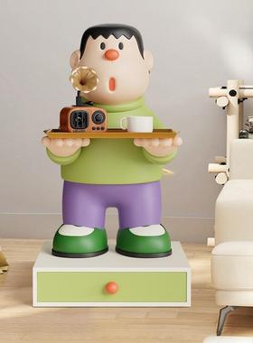 新款卡通胖虎落地摆件创床置SSA头柜大号可爱卧室床头纳物架收意