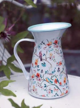 欧式客厅搪瓷奶壶花瓶田园风格摆件生活杂货园艺饰品11.5*11.5*20