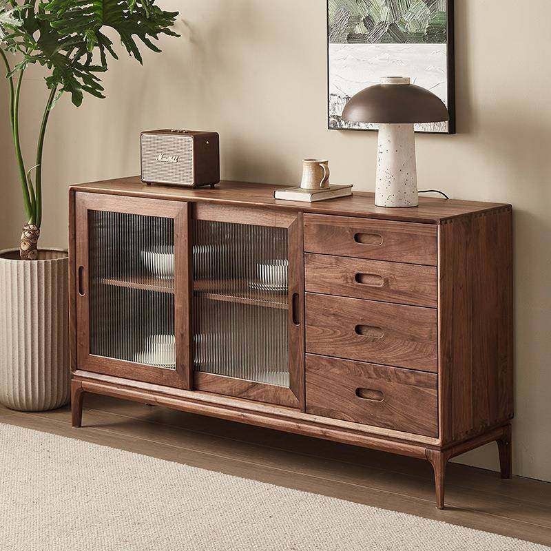 黑胡桃木餐边柜现代简约厨房边柜北欧储物柜全实木茶水柜收纳家用,淘宝优惠券,粉丝福利购,淘宝优惠卷