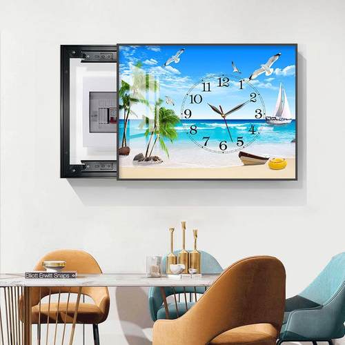 2022新款电表箱装饰画带钟表轻奢光影配电箱遮挡挂画电闸开关壁画 - 图1