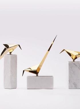 欧金属纸鹤摆件酒店样板房软千GSJ装品几何式饰客厅电视柜小鸟工