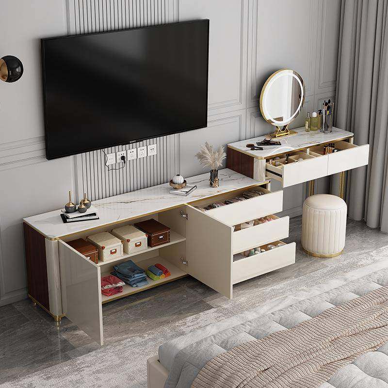 意式轻奢梳妆台多功能大容量储物可旋转伸缩化妆桌客厅电视柜一体,淘宝优惠券,粉丝福利购,淘宝优惠卷
