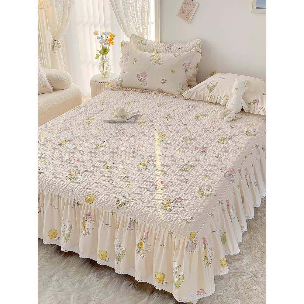 BK9K100全棉床笠带裙边二合一加厚夹棉纯棉床罩单件2023年新,淘宝优惠券,粉丝福利购,淘宝优惠卷