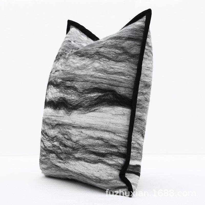 现代中式黑色波浪纹沙发抱枕样板间民宿设计师床头靠垫靠包方枕,淘宝优惠券,粉丝福利购,淘宝优惠卷