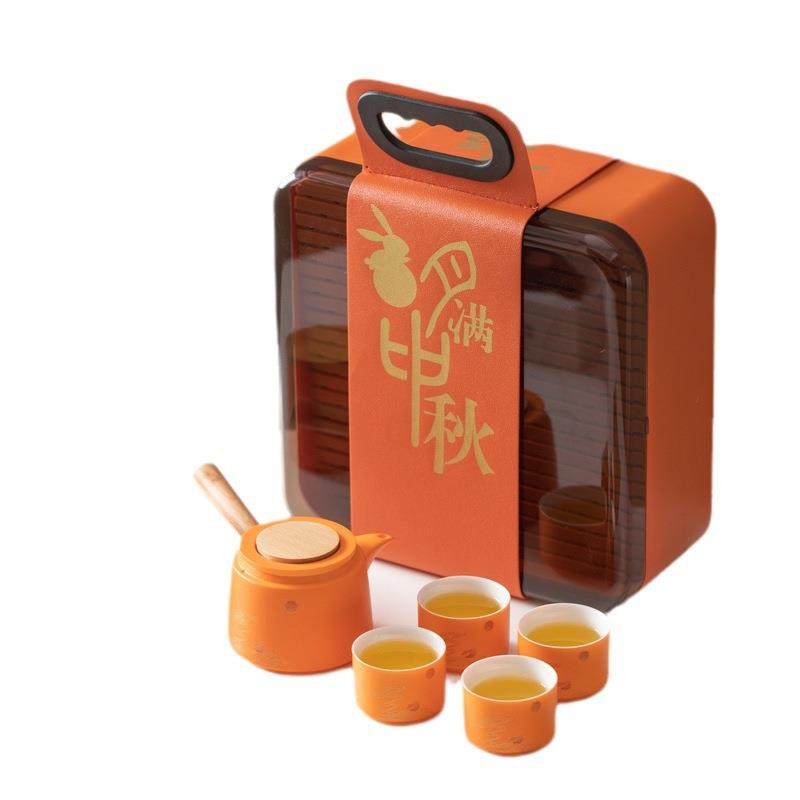 陶瓷旅行茶具玉兔快客杯侧把壶一壶四杯便携户外中秋节日送礼logo,淘宝优惠券,粉丝福利购,淘宝优惠卷