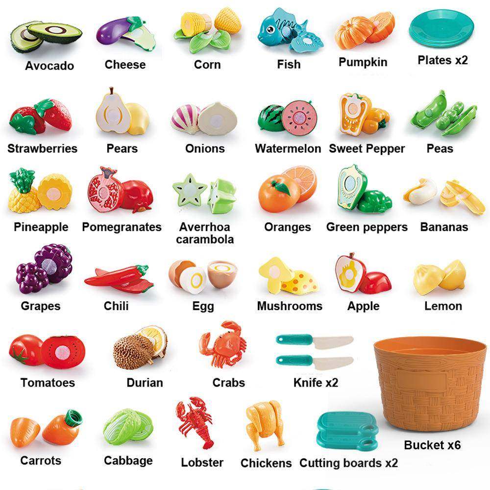 儿童过家家蔬菜水果切切乐桶装收纳分类早教认知益智玩具套装,淘宝优惠券,粉丝福利购,淘宝优惠卷