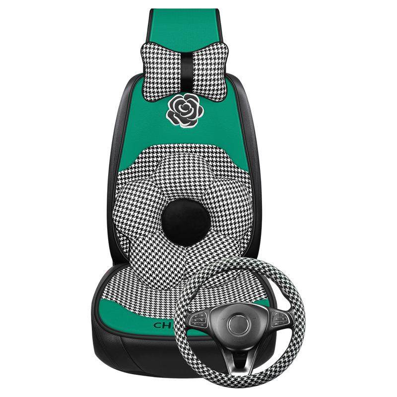 千鸟格花朵汽车座垫四季通用五座无包围小蛮腰卡通座椅垫防滑垫,淘宝优惠券,粉丝福利购,淘宝优惠卷