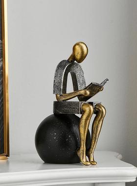 视现代艺术面简约人物看书思考者象树脂桌抽摆件客SHBA1220厅玄关