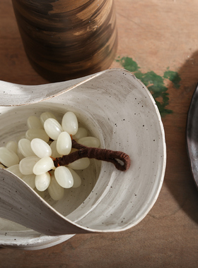 复古怀旧侘寂风纯手工陶瓷摆件客厅玄关博古架样板房间软装摆场