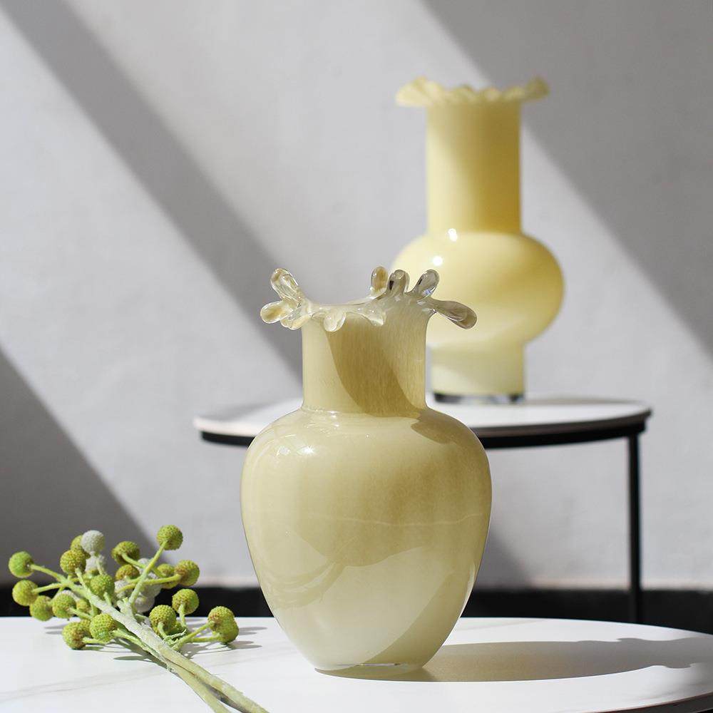 碧轩中古奶油复古玻璃花瓶摆件客厅餐桌水培插简约轻奢装饰品,淘宝优惠券,粉丝福利购,淘宝优惠卷