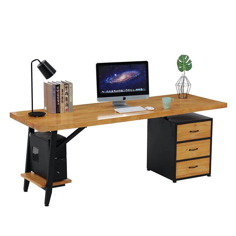 美式工业风复古实木电脑桌带抽屉长条老板桌家用简易书桌椅组合,淘宝优惠券,粉丝福利购,淘宝优惠卷