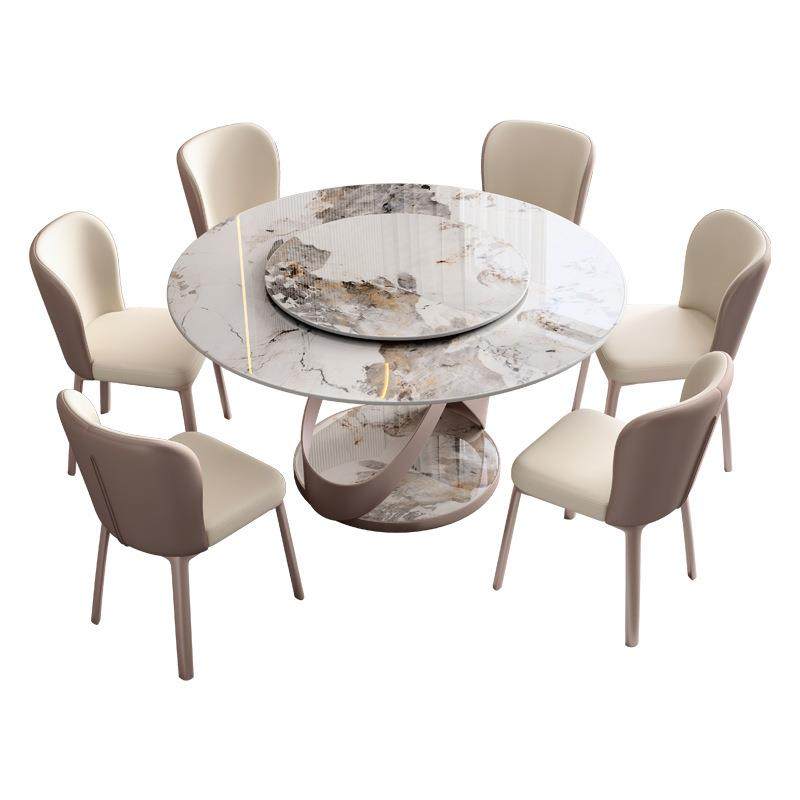 轻奢亮光岩板圆桌简约现代家用小户型餐桌椅带转盘6人8人饭桌圆形,淘宝优惠券,粉丝福利购,淘宝优惠卷