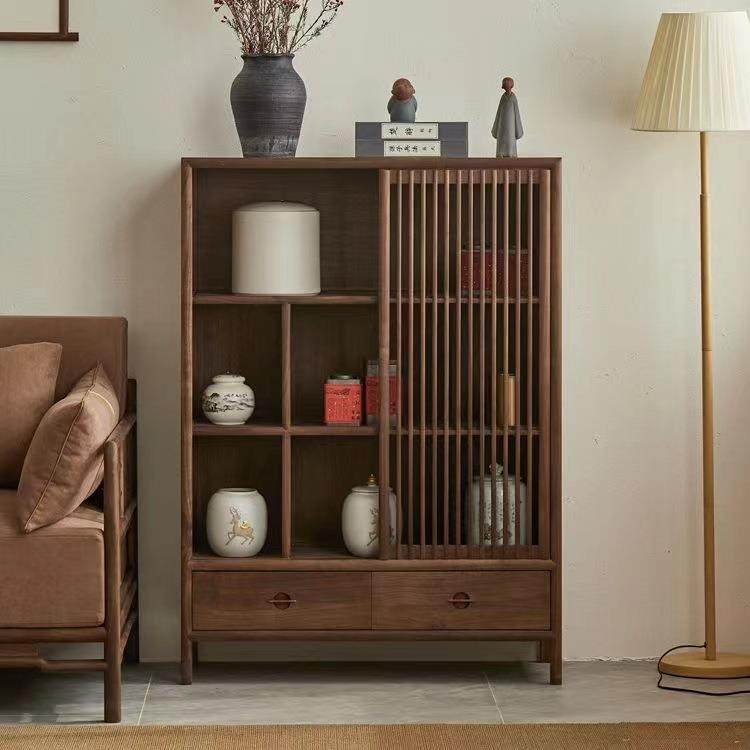 新中式实木餐边柜客厅边柜沙发侧边柜储物柜黑胡桃木茶桌柜茶边柜,淘宝优惠券,粉丝福利购,淘宝优惠卷