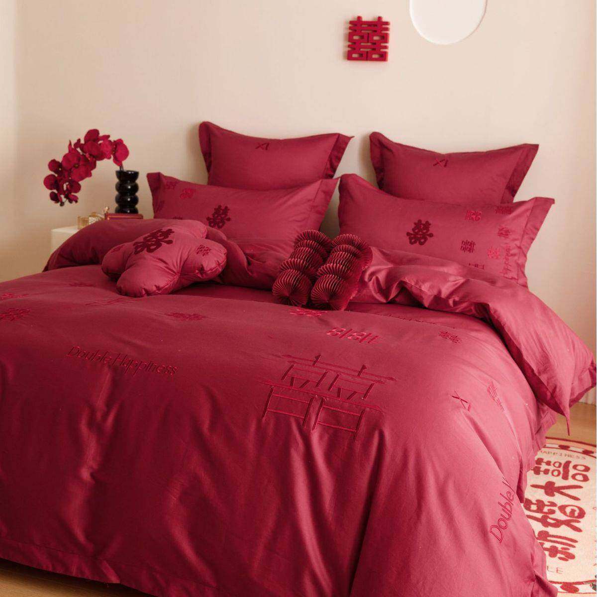 婚庆家纺红色四件套60支长绒棉刺绣七件套结婚床上用品陪嫁,淘宝优惠券,粉丝福利购,淘宝优惠卷