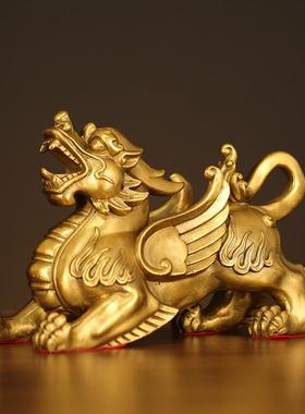 家霸王貔貅摆件黄铜犰貔恘一貔客厅CTF家居装饰办公对室皮厂丘
