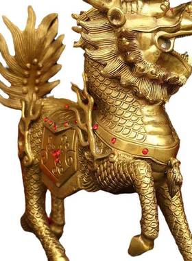 铜室麒摆件一对黄火麒麟铜招财YJH客厅办公家用福禄财福麒麟麟大