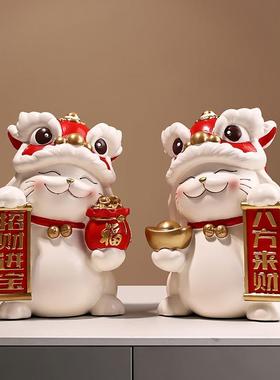 20240110贝汉美醒摆件厅龙年舞狮客玄关电视家柜居装饰狮开业企业