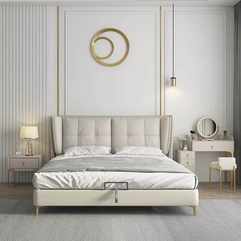 轻奢真皮床后现代主卧软床设计师简约储物双人婚床1.8米1.5皮艺床,淘宝优惠券,粉丝福利购,淘宝优惠卷