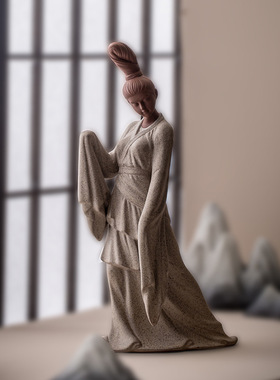 紫砂仕女禅意摆件工艺品中式客厅玄关茶室博古架桌面装饰品电视柜