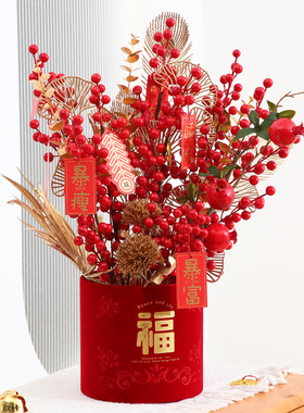 新年装饰挂件2025牛年春节氛围布置福桶套装过年客厅喜庆发光摆件