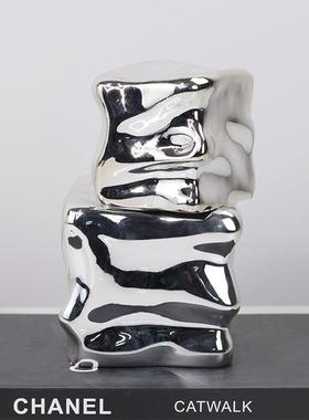 现代简异形纸抽象树脂冰约块摆件样板室镇FVZ内房软装立方体装饰