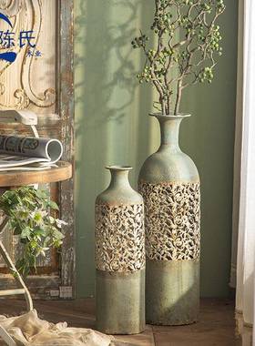 插美A2403复古做旧镂空花瓶摆件民宿干花落地花器花店饰品摄影式