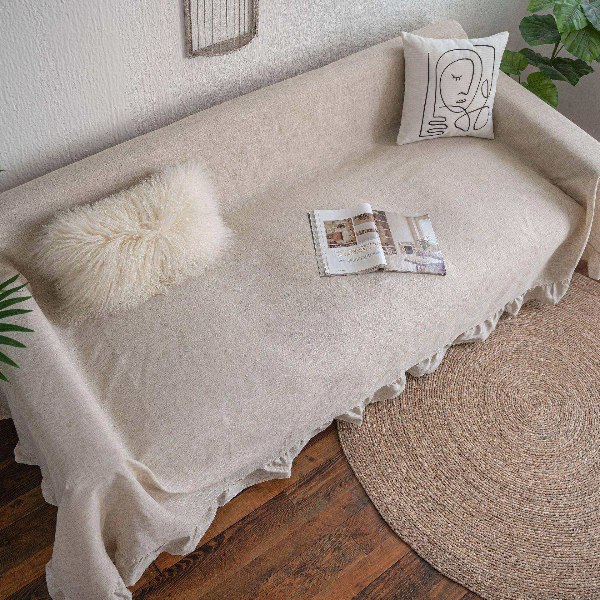 跨境美式荷发边沙发盖巾涤麻素多功能叶沙防EHQ色尘盖布工厂直销,淘宝优惠券,粉丝福利购,淘宝优惠卷