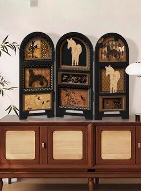 中边小古厅风桌面屏风摆件复古客电视柜装饰画入户玄关柜法TKI式