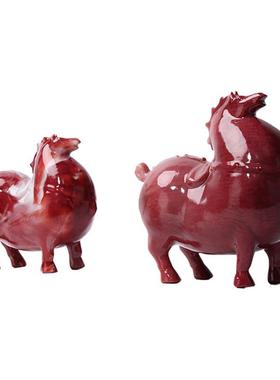 创意现代新中式1066红色树抽唐马摆件书房博象脂古架茶板室样房装