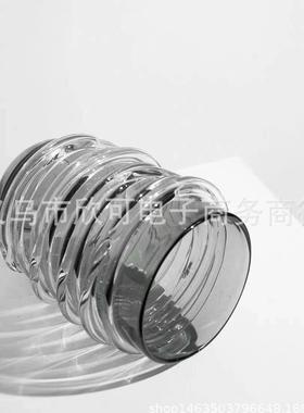 代简约灰绿板色玻璃螺旋现开口花瓶样间售玄1720Y楼处餐桌关插花