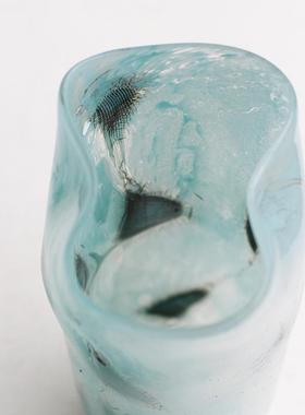 代简璃约蓝色敞口渐变磁现粉玻花瓶电视柜餐鲜花百合桌BX7-24-0中