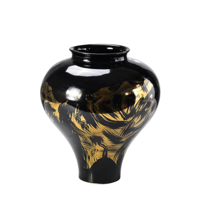 新中式样黑板房手工陶瓷摆件茶饰所室禅意装DCQ高档会茶台金花瓶,淘宝优惠券,粉丝福利购,淘宝优惠卷