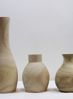 新中式侘寂风禅意实木制花器摆件样板间酒店民宿客厅茶室花瓶装饰