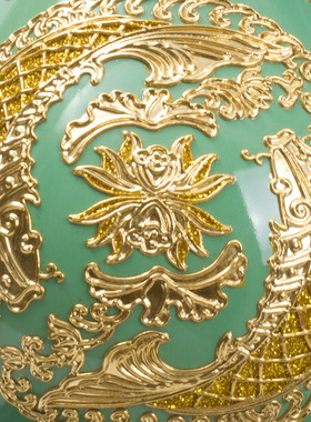 年年有余玉壶春淡绿瓶 金箔漆线雕工艺品摆件创意博古架装饰品
