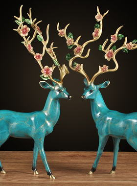 纯铜鹿鹿发财鹿摆件招财生财鹿大号家居客厅进门玄关电视柜装饰品