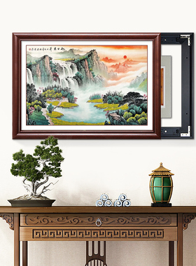 新中式电表箱装饰画2026新款山水画免打孔餐厅配电箱遮挡开关挂画