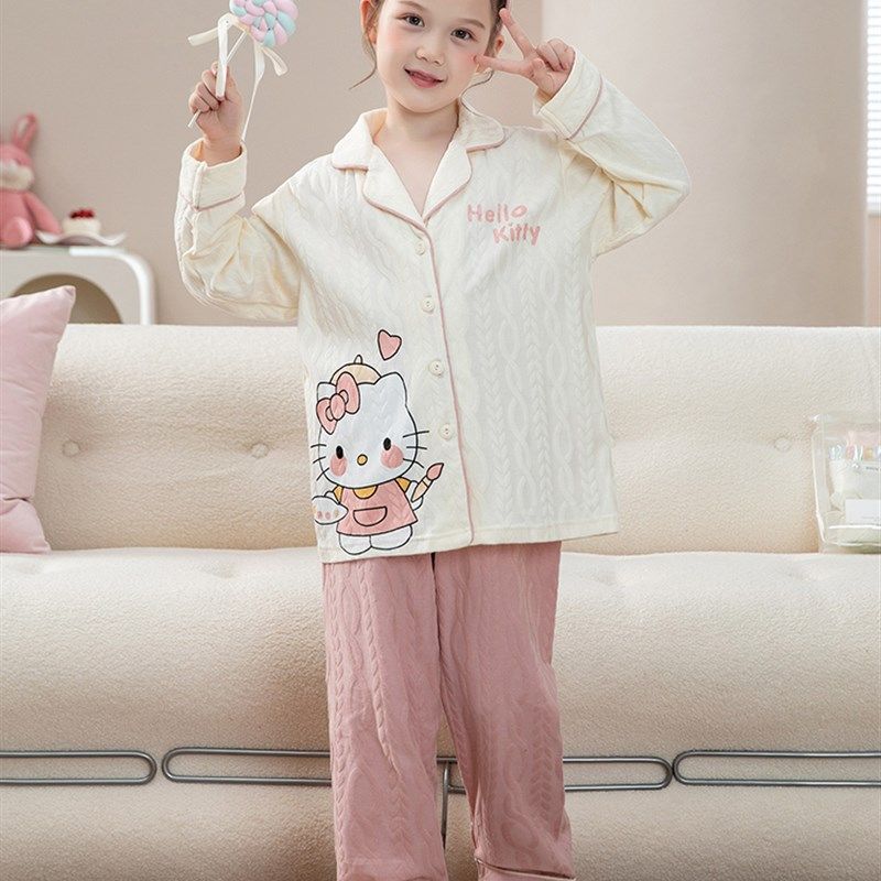 女童睡衣春秋季2024新款长袖纯棉中大童公主风女孩宝宝家居服套装,淘宝优惠券,粉丝福利购,淘宝优惠卷